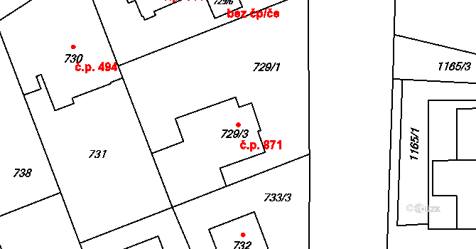 Ludgeřovice 871 na parcele st. 729/3 v KÚ Ludgeřovice, Katastrální mapa