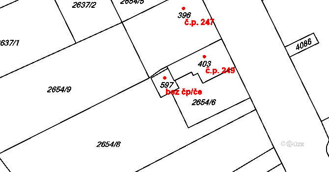 Brumovice 49163752 na parcele st. 597 v KÚ Brumovice u Opavy, Katastrální mapa
