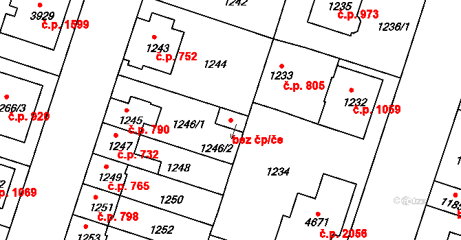 Čelákovice 50047752 na parcele st. 1246/2 v KÚ Čelákovice, Katastrální mapa
