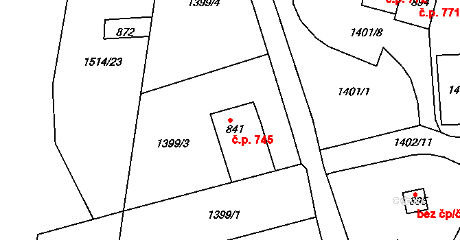 Lom 745 na parcele st. 841 v KÚ Lom u Mostu, Katastrální mapa