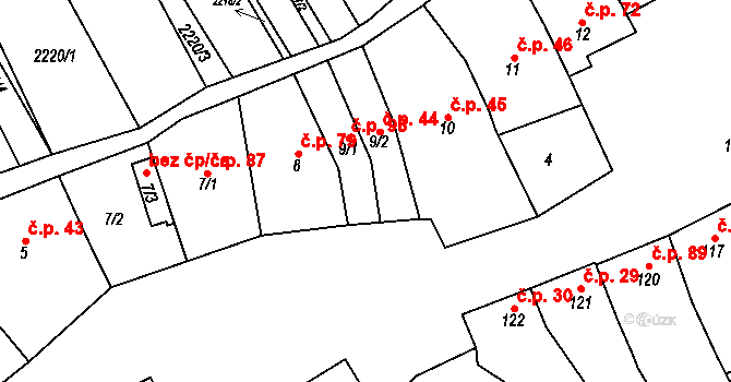Chvalkovice 44 na parcele st. 9/2 v KÚ Chvalkovice, Katastrální mapa
