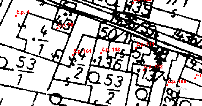 Bernartice 118 na parcele st. 136 v KÚ Bernartice u Milevska, Katastrální mapa