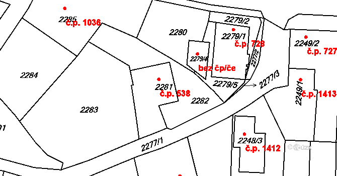 Třešť 538 na parcele st. 2281 v KÚ Třešť, Katastrální mapa
