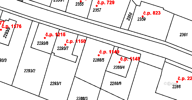 Třešť 1149 na parcele st. 2288/5 v KÚ Třešť, Katastrální mapa