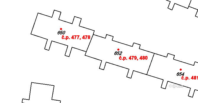 Hanušovice 479,480 na parcele st. 652 v KÚ Hanušovice, Katastrální mapa