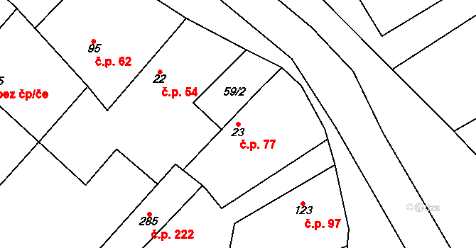Horní Počaply 77 na parcele st. 23 v KÚ Horní Počaply, Katastrální mapa