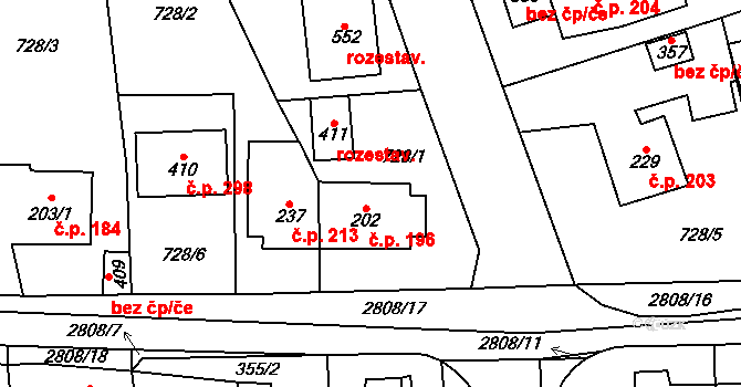 Ledce 196 na parcele st. 202 v KÚ Ledce u Plzně, Katastrální mapa