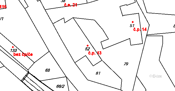 Nekmíř 13 na parcele st. 52 v KÚ Nekmíř, Katastrální mapa