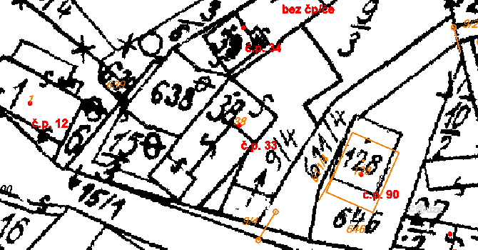 Březí 33, Žinkovy na parcele st. 38 v KÚ Březí u Žinkov, Katastrální mapa