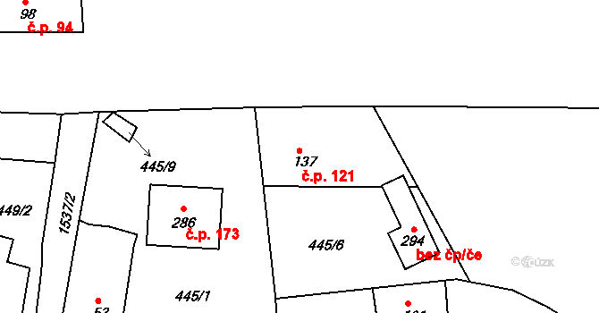 Příkosice 121 na parcele st. 137 v KÚ Příkosice, Katastrální mapa