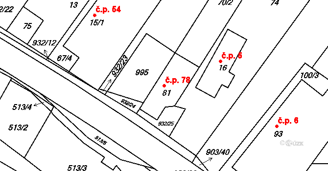 Litětiny 78, Dolní Roveň na parcele st. 81 v KÚ Litětiny, Katastrální mapa