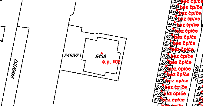 Zelené Předměstí 102, Pardubice na parcele st. 5436 v KÚ Pardubice, Katastrální mapa