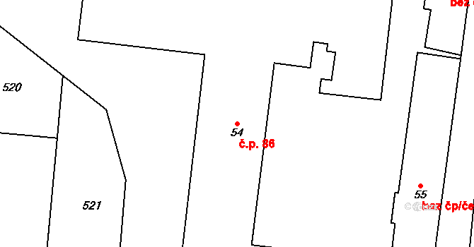 Rájec 86, Rájec-Jestřebí na parcele st. 54 v KÚ Rájec nad Svitavou, Katastrální mapa