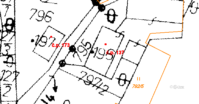Merboltice 137 na parcele st. 196 v KÚ Merboltice, Katastrální mapa