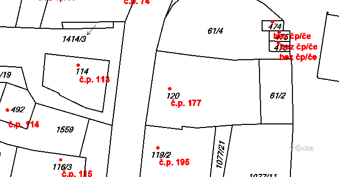 Lhenice 177 na parcele st. 120 v KÚ Lhenice, Katastrální mapa