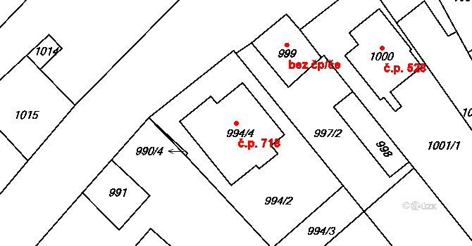 Mikulčice 718 na parcele st. 994/4 v KÚ Mikulčice, Katastrální mapa
