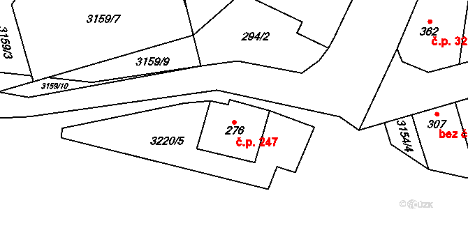 Kryry 247 na parcele st. 276 v KÚ Kryry, Katastrální mapa