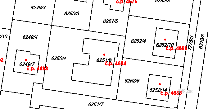 Prostějov 4684 na parcele st. 6251/6 v KÚ Prostějov, Katastrální mapa