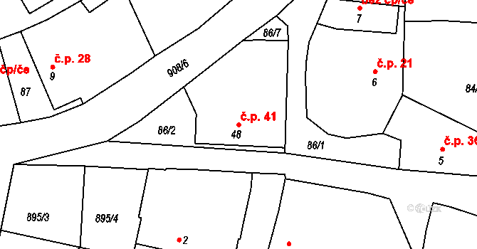 Vadín 41, Okrouhlice na parcele st. 48 v KÚ Vadín, Katastrální mapa