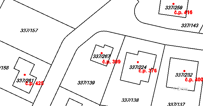 Levín 399, Králův Dvůr na parcele st. 337/267 v KÚ Levín u Berouna, Katastrální mapa