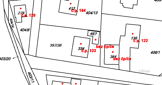Čižice 133 na parcele st. 334 v KÚ Čižice, Katastrální mapa
