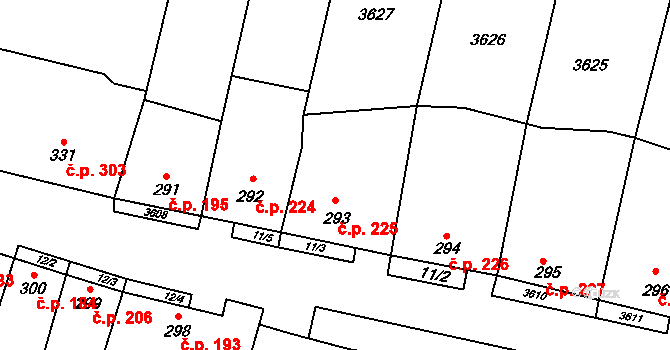 Brumovice 225 na parcele st. 293 v KÚ Brumovice, Katastrální mapa