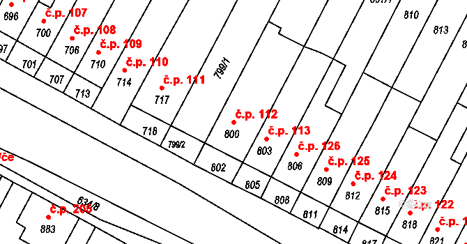 Rychlov 112, Bystřice pod Hostýnem na parcele st. 800 v KÚ Rychlov u Bystřice pod Hostýnem, Katastrální mapa