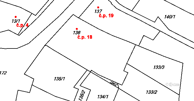 Lutotín 18, Bílovice-Lutotín na parcele st. 136 v KÚ Lutotín, Katastrální mapa