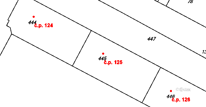 Dolní Líštná 125, Třinec na parcele st. 445 v KÚ Dolní Líštná, Katastrální mapa