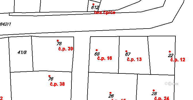 Sedlčánky 16, Čelákovice na parcele st. 68 v KÚ Sedlčánky, Katastrální mapa