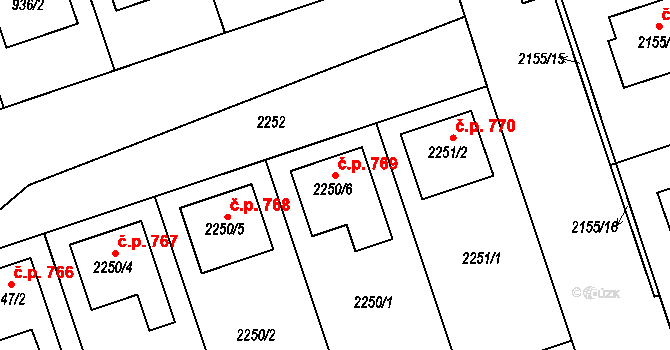 Lužice 769 na parcele st. 2250/6 v KÚ Lužice u Hodonína, Katastrální mapa