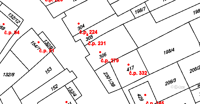 Násedlovice 279 na parcele st. 306 v KÚ Násedlovice, Katastrální mapa