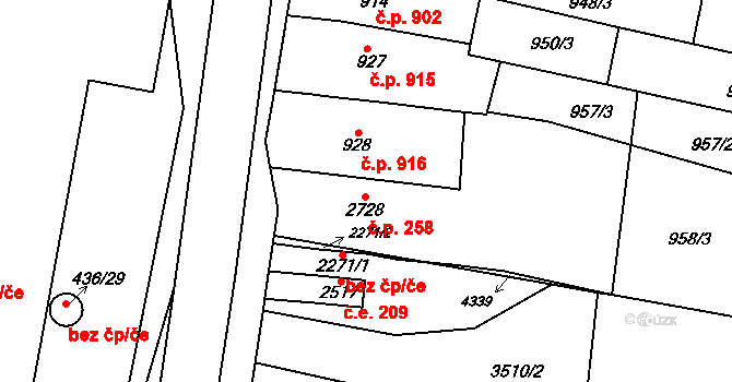 Kyjov 258 na parcele st. 2728 v KÚ Kyjov, Katastrální mapa