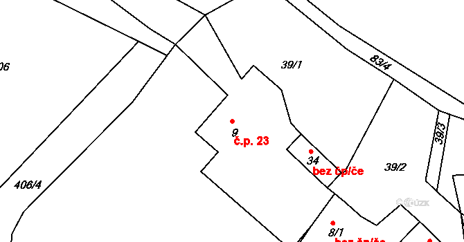 Nespery 23, Veliš na parcele st. 9 v KÚ Nespery, Katastrální mapa