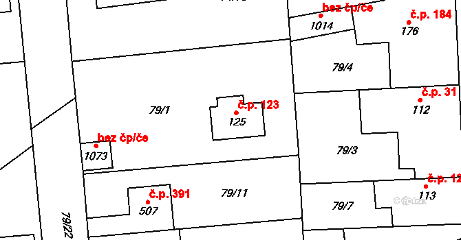 Hovorčovice 123 na parcele st. 125 v KÚ Hovorčovice, Katastrální mapa