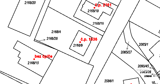 Boskovice 1536 na parcele st. 2168/9 v KÚ Boskovice, Katastrální mapa