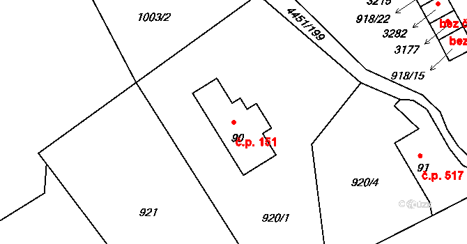 Ostravice 151 na parcele st. 90 v KÚ Ostravice 1, Katastrální mapa