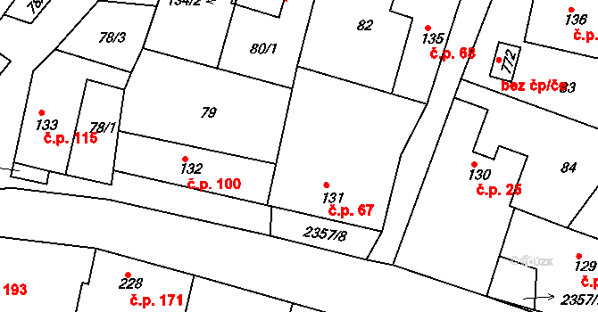 Hudlice 67 na parcele st. 131 v KÚ Hudlice, Katastrální mapa