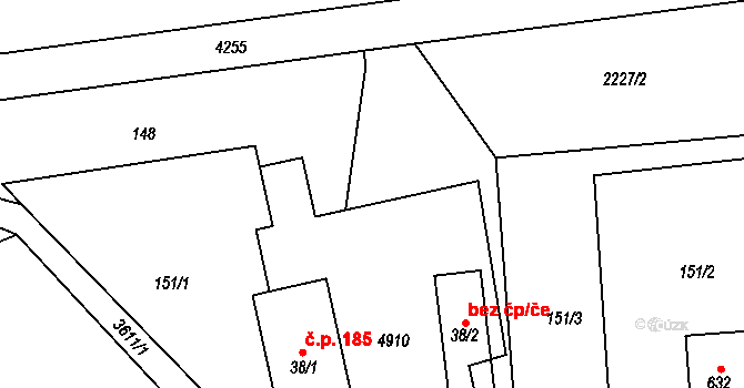 Boršov 185, Moravská Třebová na parcele st. 38/1 v KÚ Boršov u Moravské Třebové, Katastrální mapa