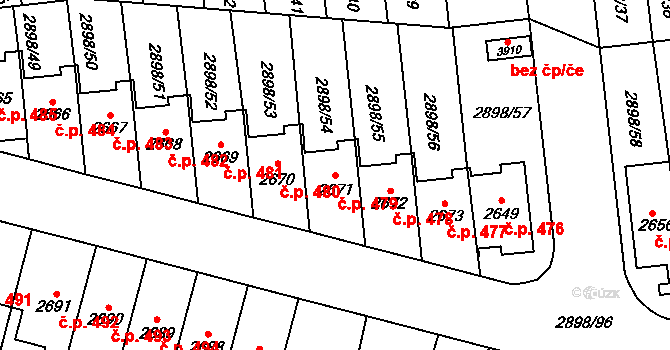 Dolní Předměstí 479, Polička na parcele st. 2671 v KÚ Polička, Katastrální mapa