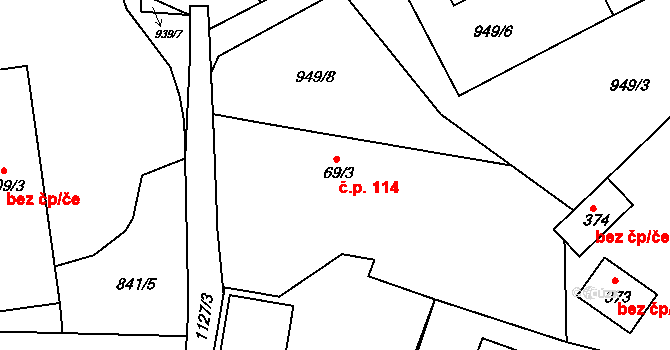 Želivec 114, Sulice na parcele st. 69/3 v KÚ Sulice, Katastrální mapa