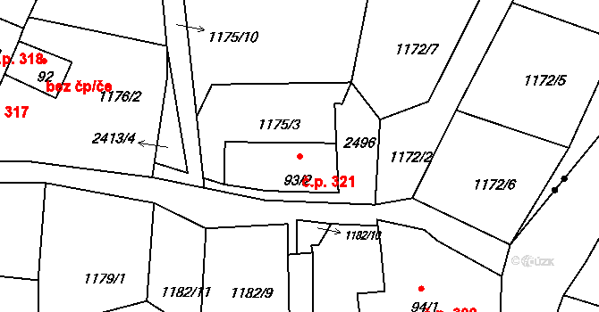 Brloh 321 na parcele st. 93/2 v KÚ Jaronín, Katastrální mapa
