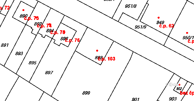 Mimoň V 103, Mimoň na parcele st. 898 v KÚ Mimoň, Katastrální mapa