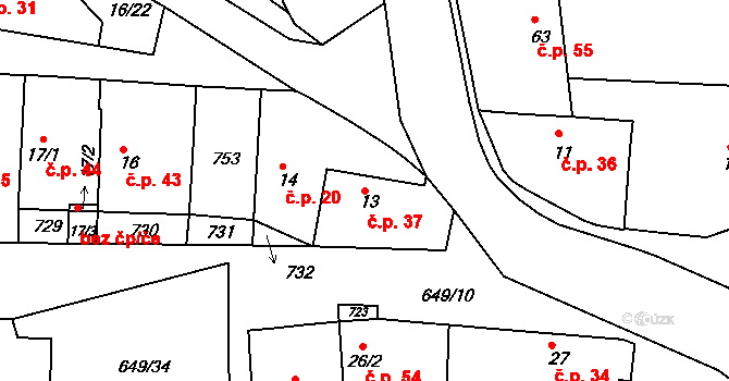 Libotenice 37 na parcele st. 13 v KÚ Libotenice, Katastrální mapa