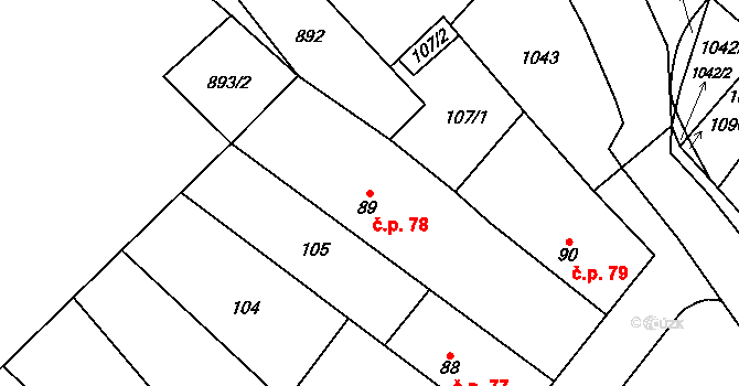 Smidary 78 na parcele st. 89 v KÚ Smidary, Katastrální mapa