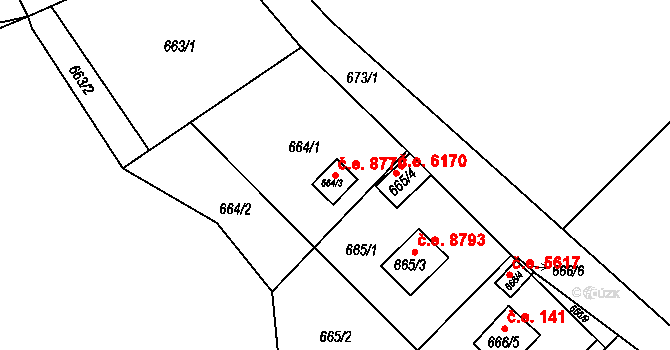 Skorotice 8770, Ústí nad Labem na parcele st. 664/3 v KÚ Skorotice u Ústí nad Labem, Katastrální mapa