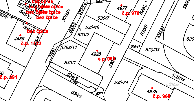 Žamberk 969 na parcele st. 4928 v KÚ Žamberk, Katastrální mapa