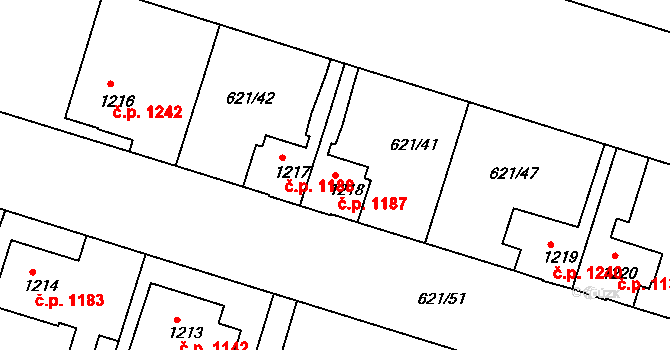 Lysá nad Labem 1187 na parcele st. 1218 v KÚ Lysá nad Labem, Katastrální mapa