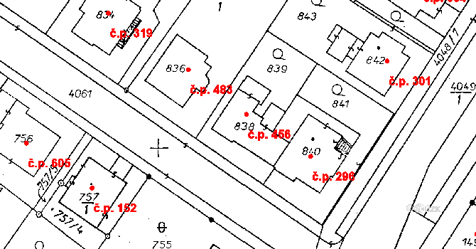 Poděbrady II 456, Poděbrady na parcele st. 838 v KÚ Poděbrady, Katastrální mapa