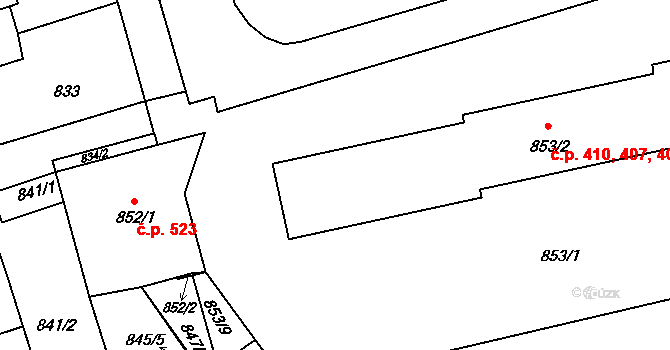 Jarošov 407,408,409,410, Uherské Hradiště na parcele st. 853/2 v KÚ Jarošov u Uherského Hradiště, Katastrální mapa